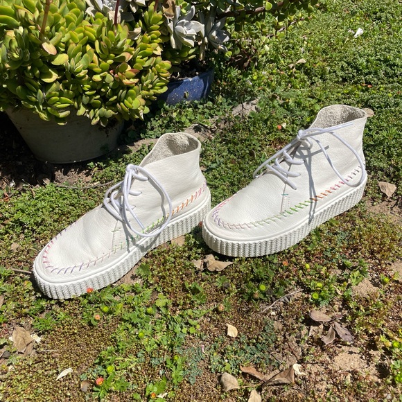 Charlotte Stone "Darcy" Leather Platform HighTop Sneaker with rainbow stitching - Picture 3 of 5